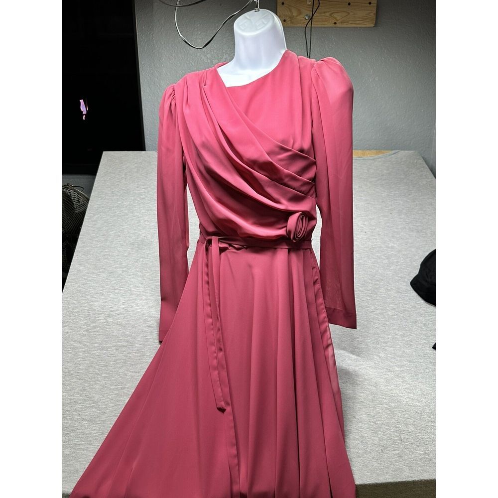 VTG 70s Dusty Rose Chiffon Classic Maxi Dress Size 2